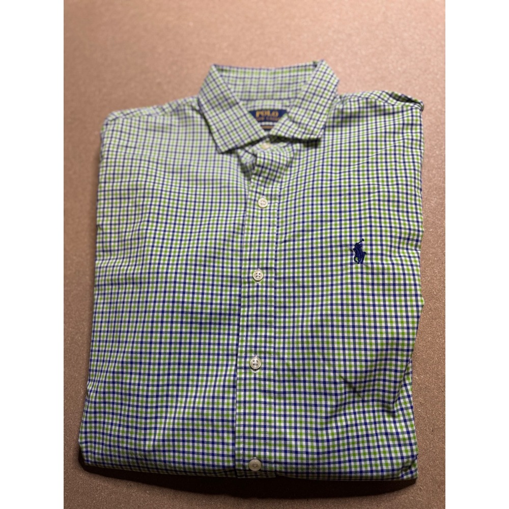 Polo Ralph Lauren Green Blue Gingham Check Performance Button Down Shirt